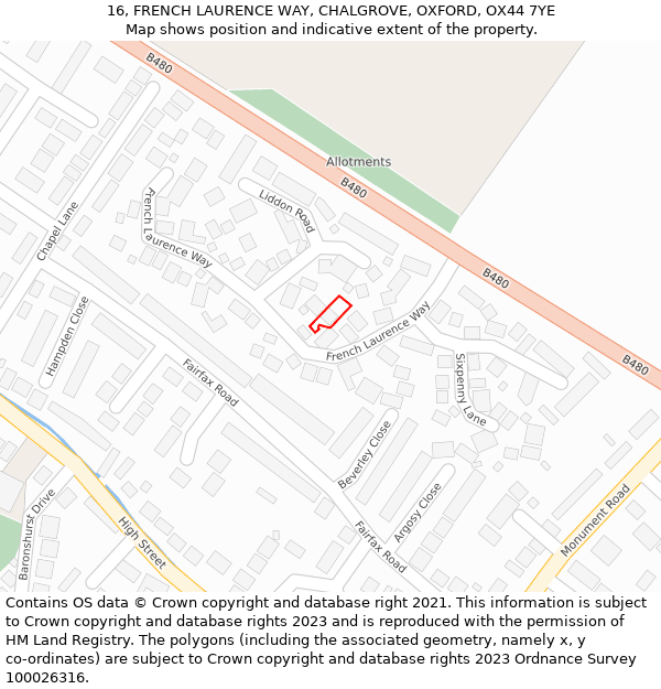 16, FRENCH LAURENCE WAY, CHALGROVE, OXFORD, OX44 7YE: Location map and indicative extent of plot