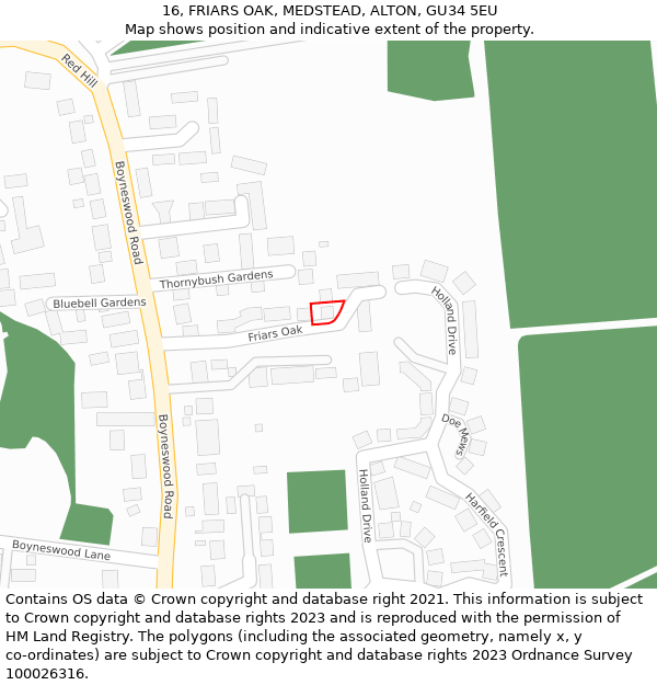 16, FRIARS OAK, MEDSTEAD, ALTON, GU34 5EU: Location map and indicative extent of plot