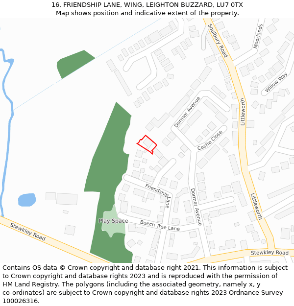 16, FRIENDSHIP LANE, WING, LEIGHTON BUZZARD, LU7 0TX: Location map and indicative extent of plot