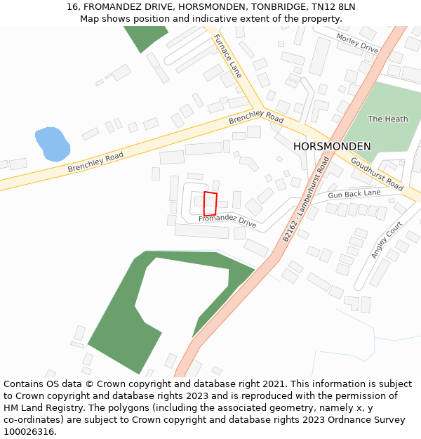 16, FROMANDEZ DRIVE, HORSMONDEN, TONBRIDGE, TN12 8LN: Location map and indicative extent of plot