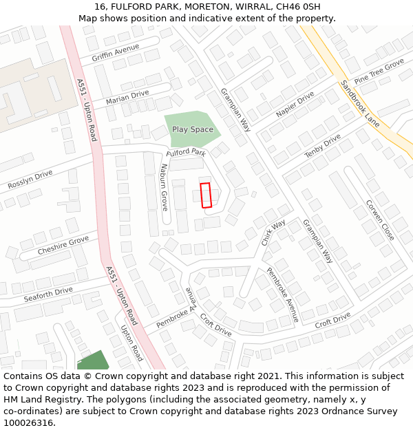 16, FULFORD PARK, MORETON, WIRRAL, CH46 0SH: Location map and indicative extent of plot