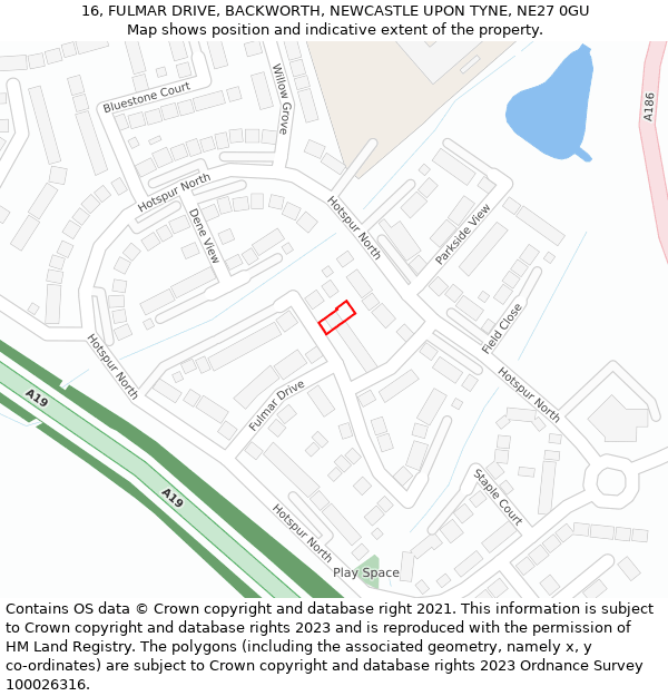 16, FULMAR DRIVE, BACKWORTH, NEWCASTLE UPON TYNE, NE27 0GU: Location map and indicative extent of plot