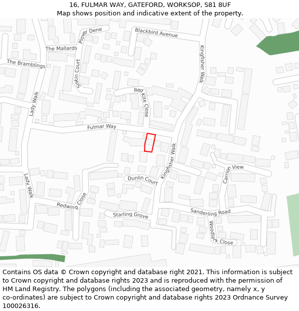 16, FULMAR WAY, GATEFORD, WORKSOP, S81 8UF: Location map and indicative extent of plot