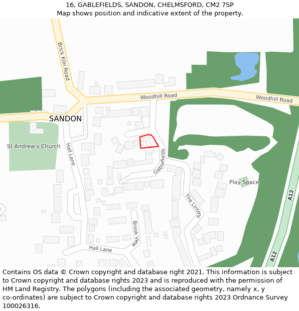 16, GABLEFIELDS, SANDON, CHELMSFORD, CM2 7SP: Location map and indicative extent of plot