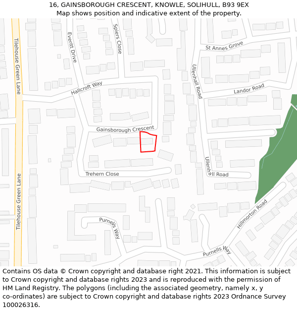 16, GAINSBOROUGH CRESCENT, KNOWLE, SOLIHULL, B93 9EX: Location map and indicative extent of plot