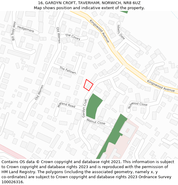 16, GARDYN CROFT, TAVERHAM, NORWICH, NR8 6UZ: Location map and indicative extent of plot