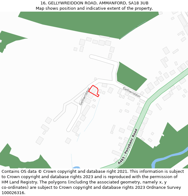 16, GELLYWREIDDON ROAD, AMMANFORD, SA18 3UB: Location map and indicative extent of plot