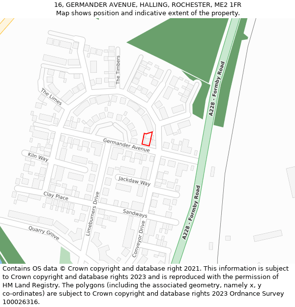 16, GERMANDER AVENUE, HALLING, ROCHESTER, ME2 1FR: Location map and indicative extent of plot