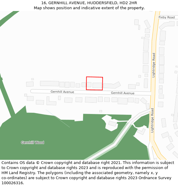 16, GERNHILL AVENUE, HUDDERSFIELD, HD2 2HR: Location map and indicative extent of plot