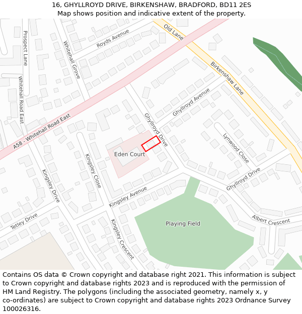 16, GHYLLROYD DRIVE, BIRKENSHAW, BRADFORD, BD11 2ES: Location map and indicative extent of plot