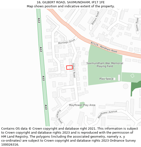 16, GILBERT ROAD, SAXMUNDHAM, IP17 1FE: Location map and indicative extent of plot