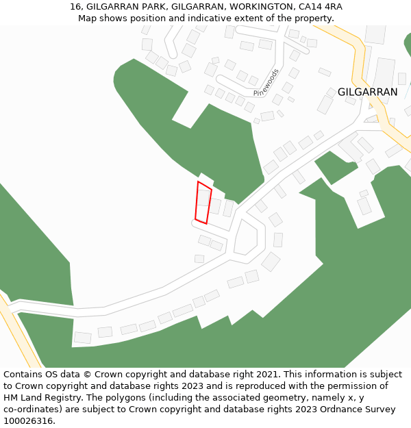 16, GILGARRAN PARK, GILGARRAN, WORKINGTON, CA14 4RA: Location map and indicative extent of plot