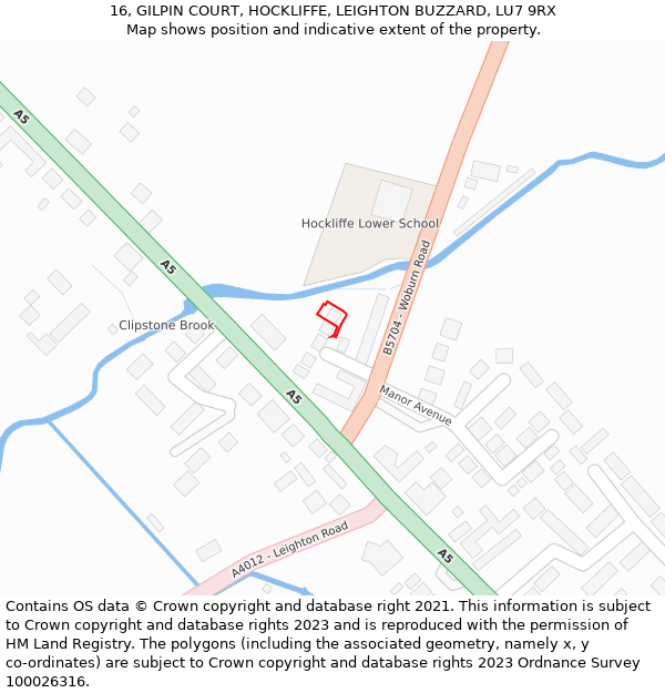 16, GILPIN COURT, HOCKLIFFE, LEIGHTON BUZZARD, LU7 9RX: Location map and indicative extent of plot