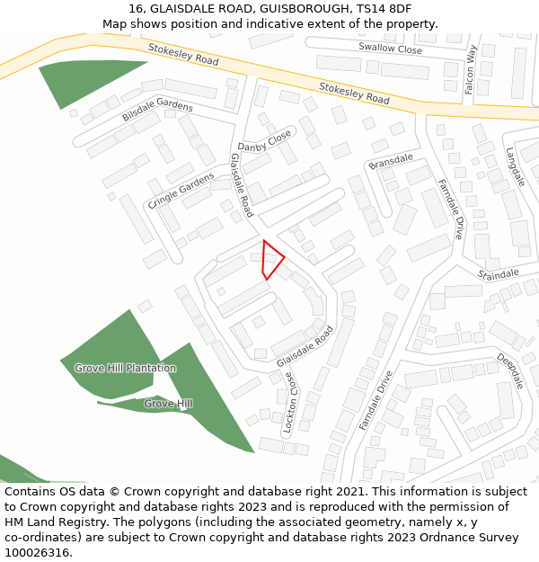 16, GLAISDALE ROAD, GUISBOROUGH, TS14 8DF: Location map and indicative extent of plot