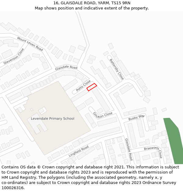16, GLAISDALE ROAD, YARM, TS15 9RN: Location map and indicative extent of plot