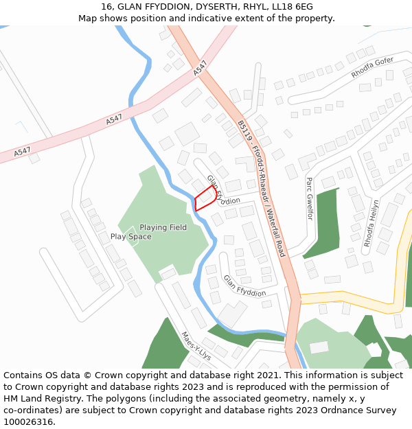 16, GLAN FFYDDION, DYSERTH, RHYL, LL18 6EG: Location map and indicative extent of plot