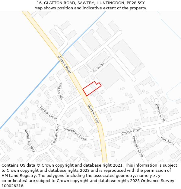 16, GLATTON ROAD, SAWTRY, HUNTINGDON, PE28 5SY: Location map and indicative extent of plot