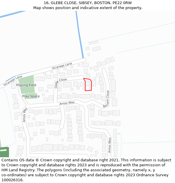 16, GLEBE CLOSE, SIBSEY, BOSTON, PE22 0RW: Location map and indicative extent of plot