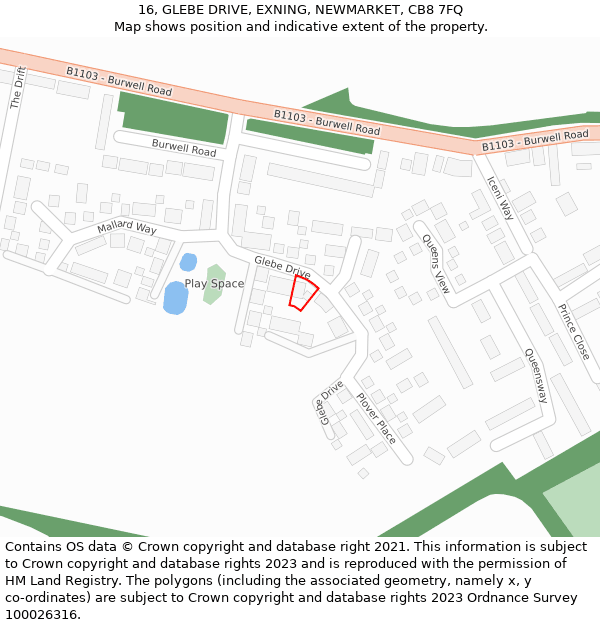 16, GLEBE DRIVE, EXNING, NEWMARKET, CB8 7FQ: Location map and indicative extent of plot