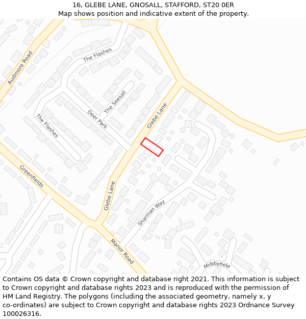 16, GLEBE LANE, GNOSALL, STAFFORD, ST20 0ER: Location map and indicative extent of plot