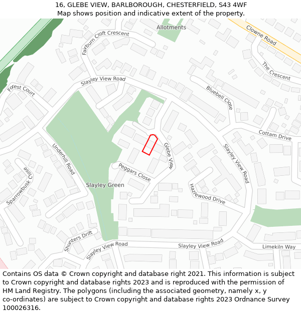 16, GLEBE VIEW, BARLBOROUGH, CHESTERFIELD, S43 4WF: Location map and indicative extent of plot