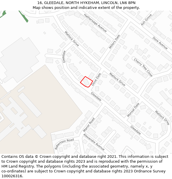 16, GLEEDALE, NORTH HYKEHAM, LINCOLN, LN6 8PN: Location map and indicative extent of plot