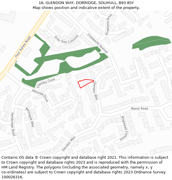 16, GLENDON WAY, DORRIDGE, SOLIHULL, B93 8SY: Location map and indicative extent of plot