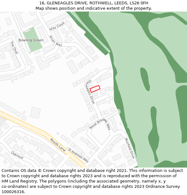 16, GLENEAGLES DRIVE, ROTHWELL, LEEDS, LS26 0FH: Location map and indicative extent of plot