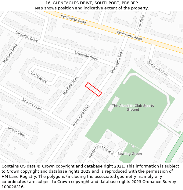 16, GLENEAGLES DRIVE, SOUTHPORT, PR8 3PP: Location map and indicative extent of plot