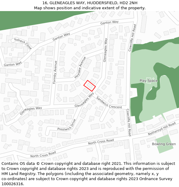 16, GLENEAGLES WAY, HUDDERSFIELD, HD2 2NH: Location map and indicative extent of plot