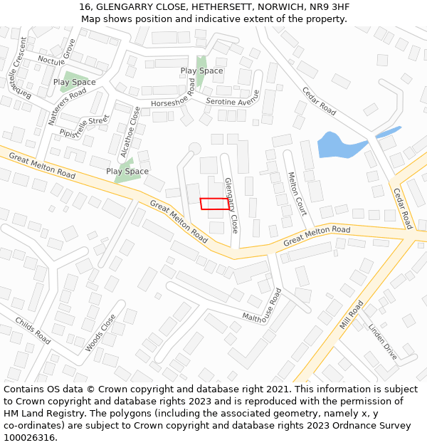 16, GLENGARRY CLOSE, HETHERSETT, NORWICH, NR9 3HF: Location map and indicative extent of plot