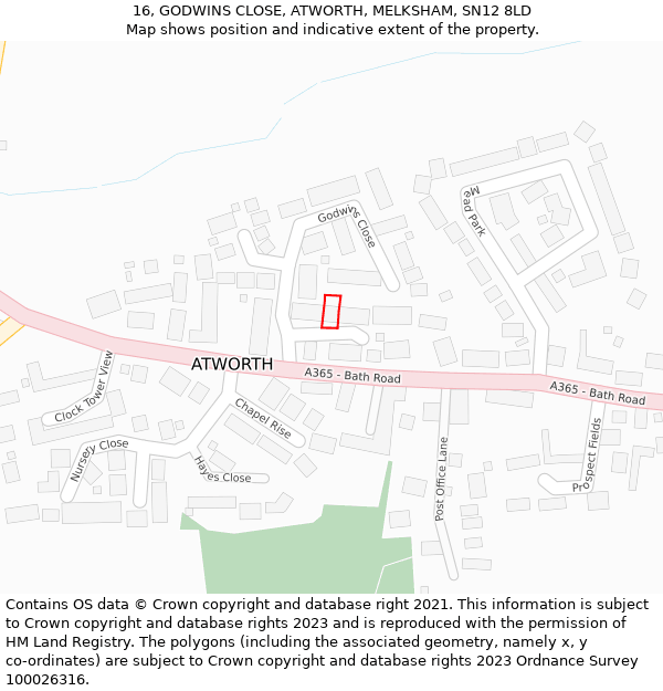 16, GODWINS CLOSE, ATWORTH, MELKSHAM, SN12 8LD: Location map and indicative extent of plot