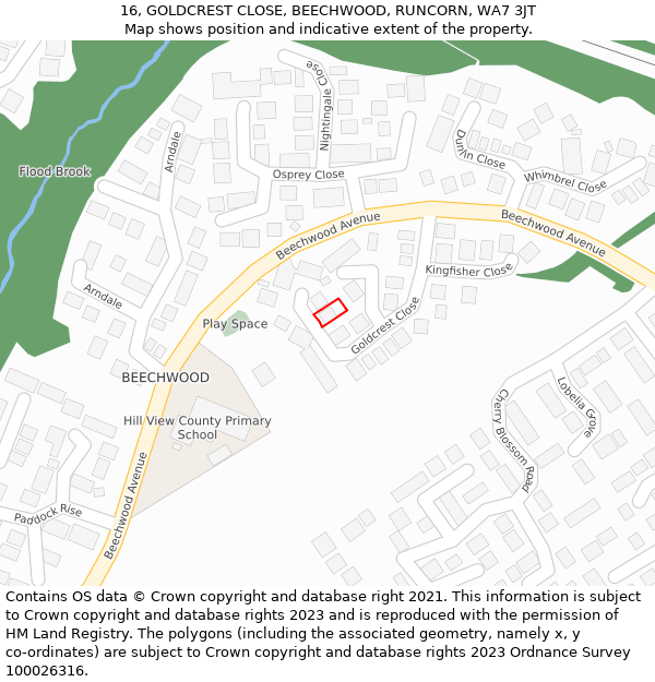 16, GOLDCREST CLOSE, BEECHWOOD, RUNCORN, WA7 3JT: Location map and indicative extent of plot