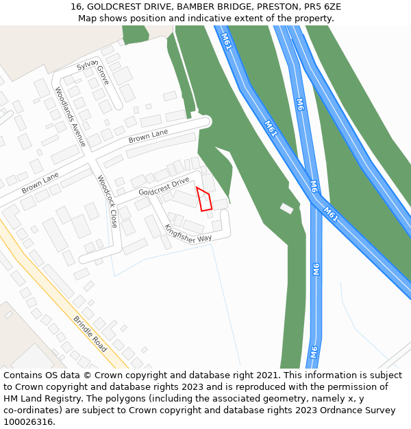 16, GOLDCREST DRIVE, BAMBER BRIDGE, PRESTON, PR5 6ZE: Location map and indicative extent of plot