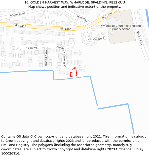 16, GOLDEN HARVEST WAY, WHAPLODE, SPALDING, PE12 6UU: Location map and indicative extent of plot