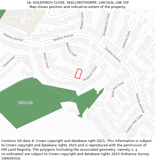 16, GOLDFINCH CLOSE, SKELLINGTHORPE, LINCOLN, LN6 5SF: Location map and indicative extent of plot