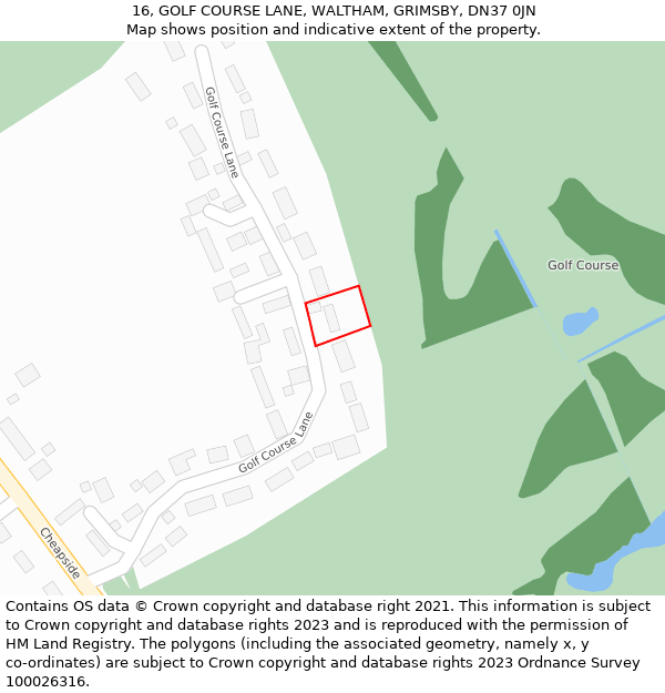 16, GOLF COURSE LANE, WALTHAM, GRIMSBY, DN37 0JN: Location map and indicative extent of plot