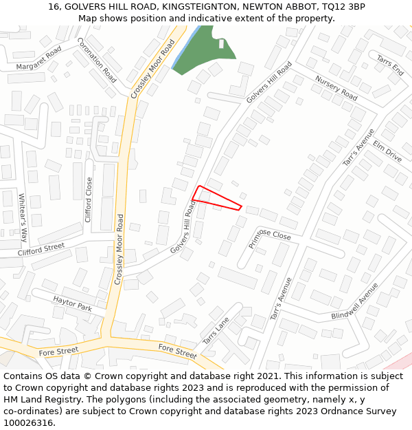 16, GOLVERS HILL ROAD, KINGSTEIGNTON, NEWTON ABBOT, TQ12 3BP: Location map and indicative extent of plot