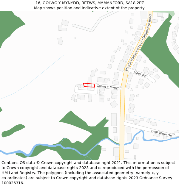 16, GOLWG Y MYNYDD, BETWS, AMMANFORD, SA18 2PZ: Location map and indicative extent of plot