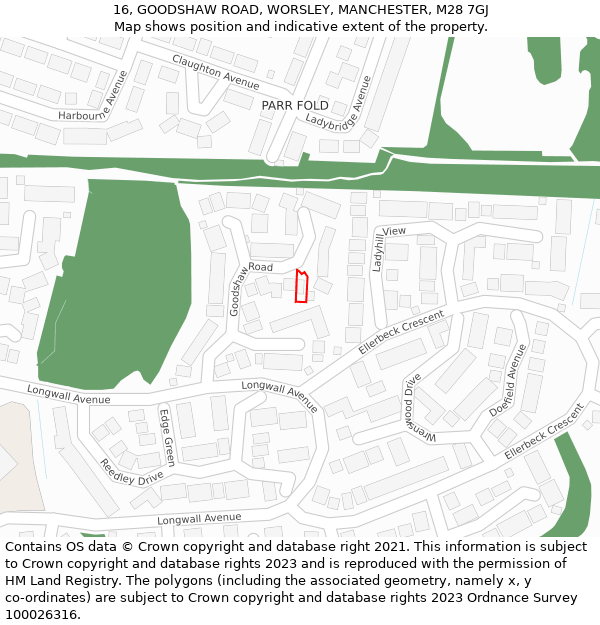 16, GOODSHAW ROAD, WORSLEY, MANCHESTER, M28 7GJ: Location map and indicative extent of plot