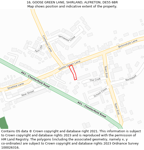 16, GOOSE GREEN LANE, SHIRLAND, ALFRETON, DE55 6BR: Location map and indicative extent of plot