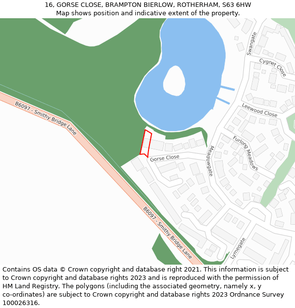 16, GORSE CLOSE, BRAMPTON BIERLOW, ROTHERHAM, S63 6HW: Location map and indicative extent of plot