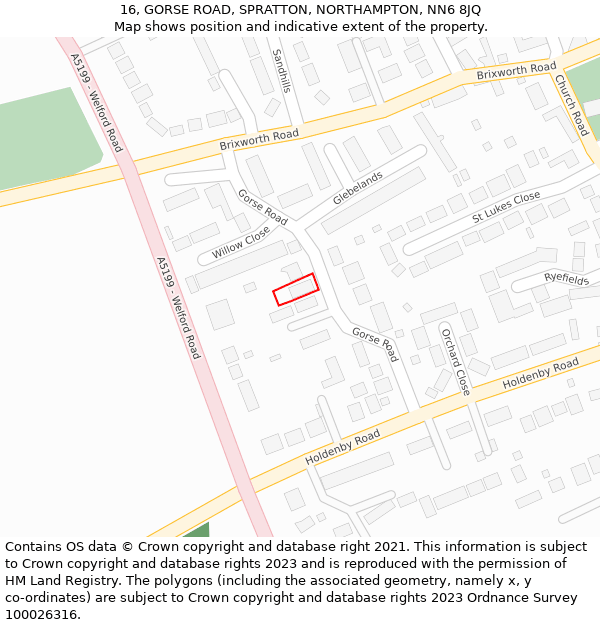 16, GORSE ROAD, SPRATTON, NORTHAMPTON, NN6 8JQ: Location map and indicative extent of plot