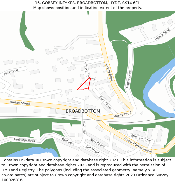 16, GORSEY INTAKES, BROADBOTTOM, HYDE, SK14 6EH: Location map and indicative extent of plot