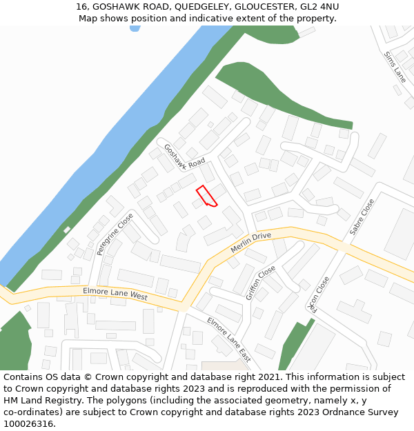 16, GOSHAWK ROAD, QUEDGELEY, GLOUCESTER, GL2 4NU: Location map and indicative extent of plot