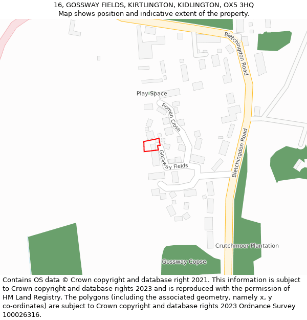 16, GOSSWAY FIELDS, KIRTLINGTON, KIDLINGTON, OX5 3HQ: Location map and indicative extent of plot