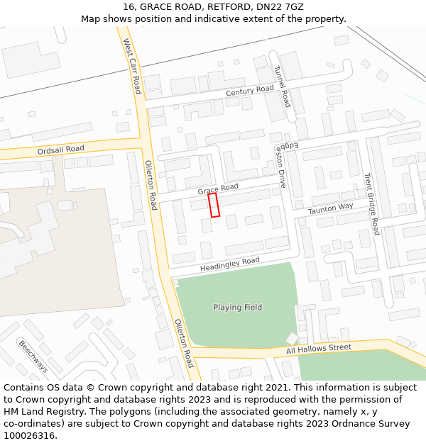 16, GRACE ROAD, RETFORD, DN22 7GZ: Location map and indicative extent of plot