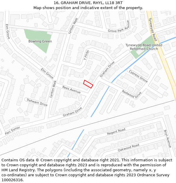 16, GRAHAM DRIVE, RHYL, LL18 3RT: Location map and indicative extent of plot