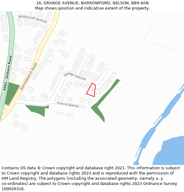 16, GRANGE AVENUE, BARROWFORD, NELSON, BB9 6AN: Location map and indicative extent of plot