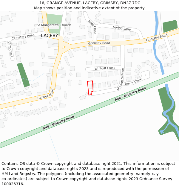 16, GRANGE AVENUE, LACEBY, GRIMSBY, DN37 7DG: Location map and indicative extent of plot